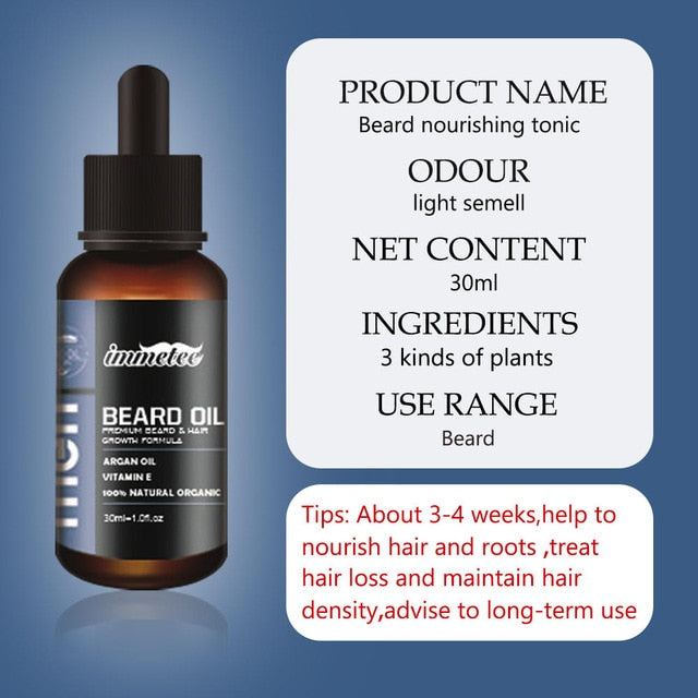 Natural Organic Beard Oil Hair loss Products Beard Care Essential Oil and Beard Growth Oil Men Beard Nourishing Enhancer