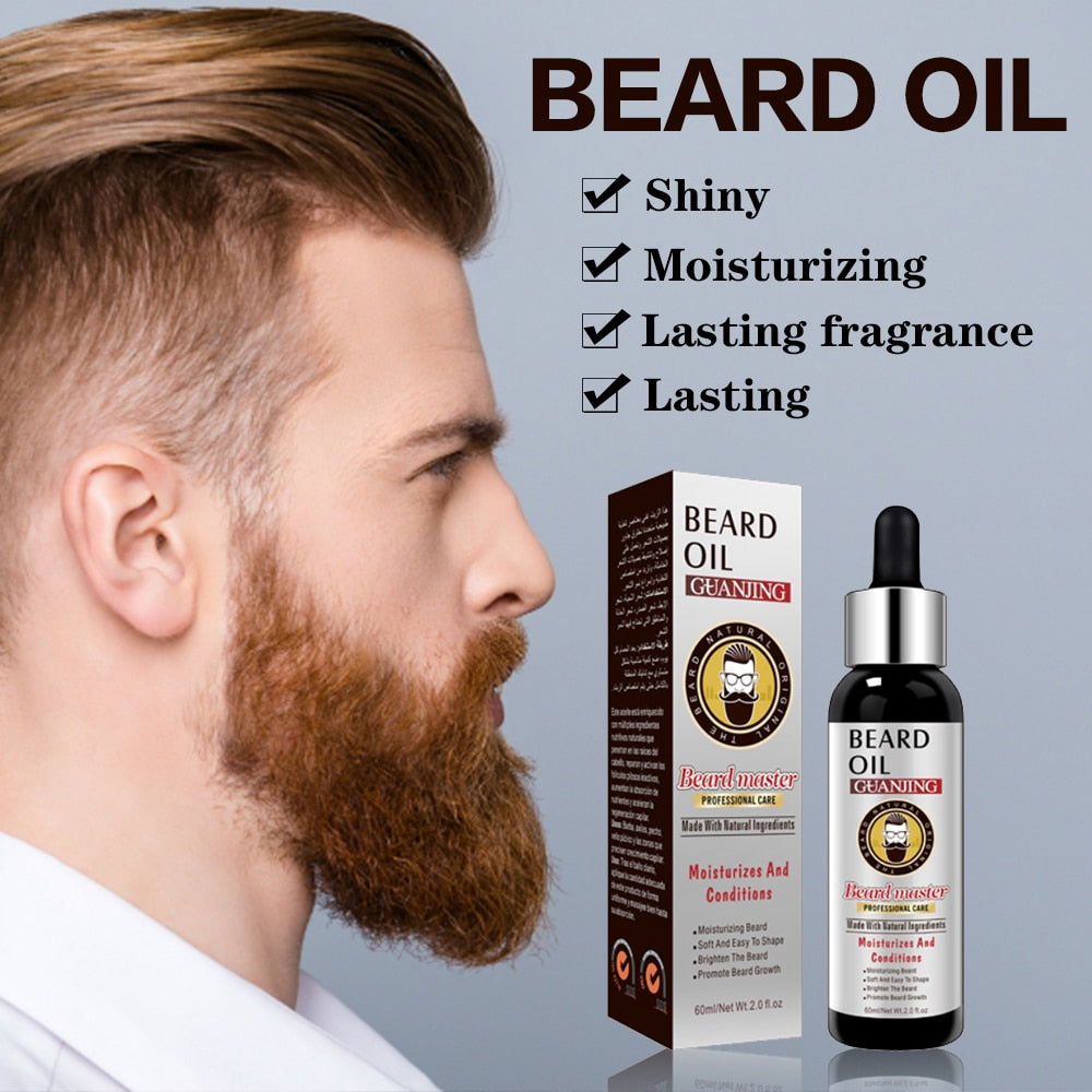 60ml Natural Organic Beard Growth Essential Oil for Men Beard Grooming Treatment Shiny Smoothing Beard Care Beard Enhance