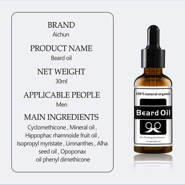 60ml Natural Organic Beard Growth Essential Oil for Men Beard Grooming Treatment Shiny Smoothing Beard Care Beard Enhance