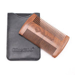 Blue ZOO Double Side Sandalwood Beard Comb Fashion Leather Bag Anti Static Wooden Fine Coarse Teeth Mustaches Beard Brush Comb