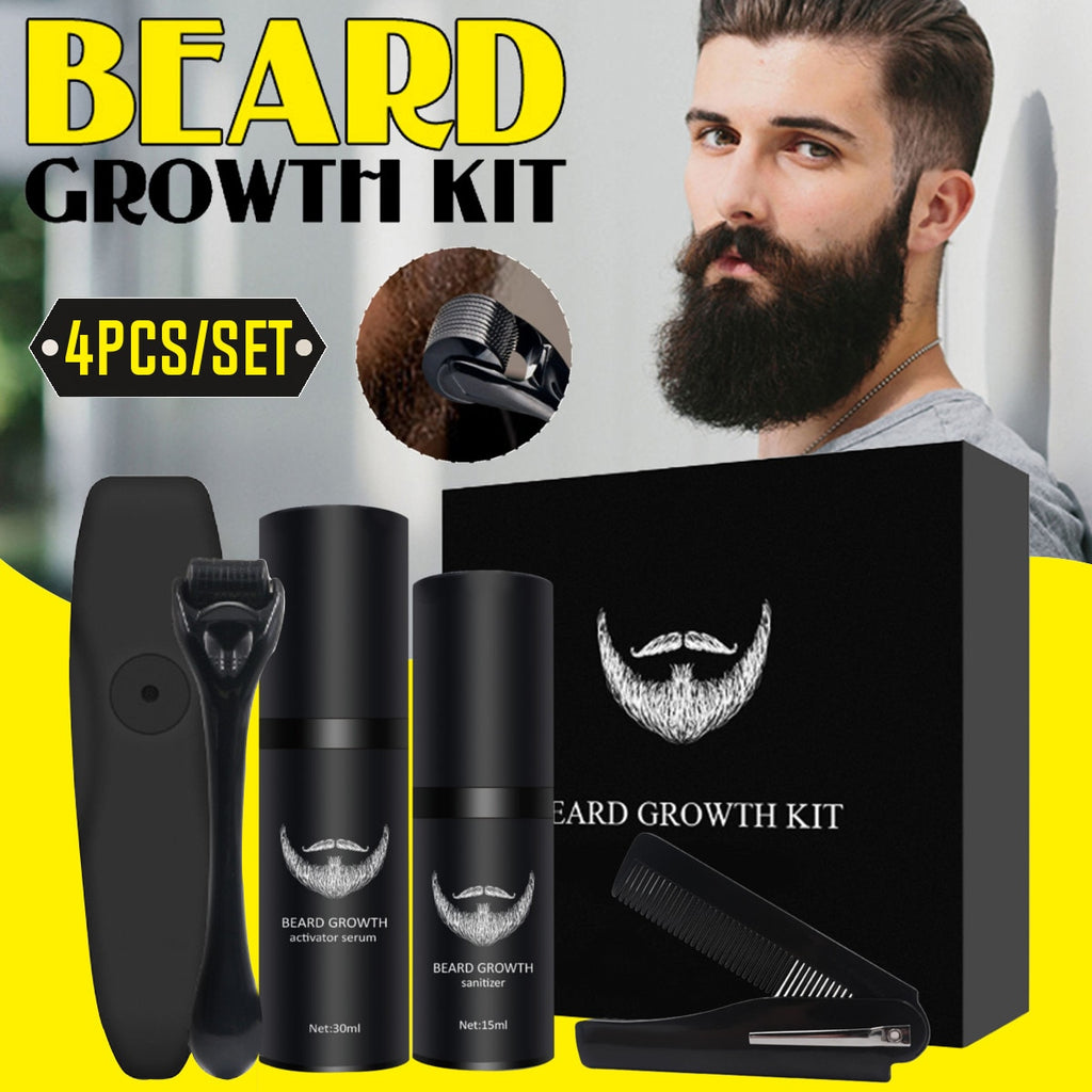 Upgraded 4 Pcs/set Men Beard Growth Kit Hair Growth Enhancer Thicker Oil Nourishing Leave-in Conditioner Beard Grow Set