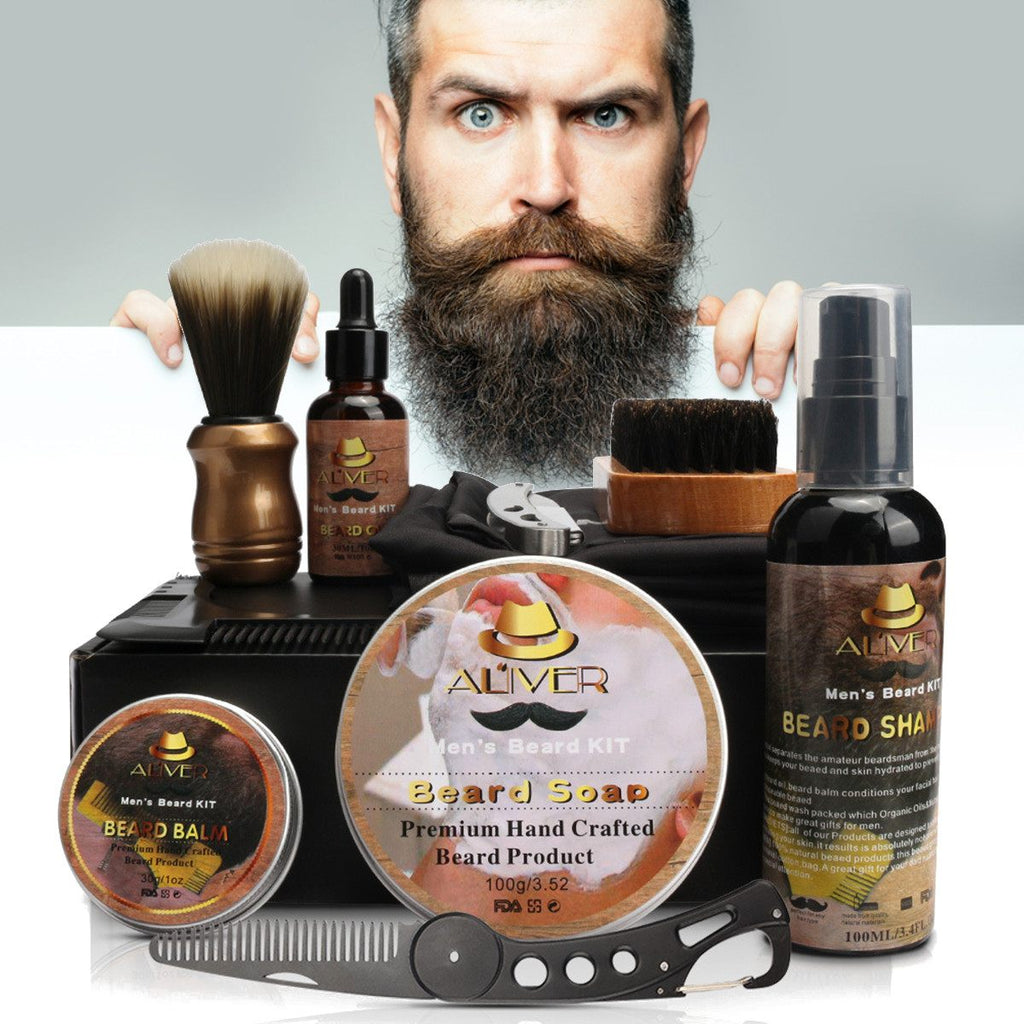 11 Pcs/set Beard Suit Beard Comb Brush Cream Shampoo Beard Styling Care Cleaning Kit Brush Balm Razor Care for Men Grooming Gift