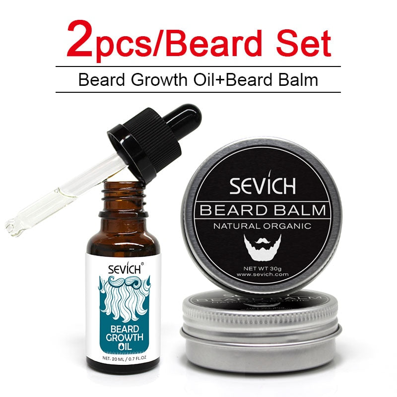 Sevich 2 pcs Beard Care Sets Natural  Beard Growth Oil + Beard Balm For beard Smooth Styling Avoid Beard Hair Loss Products