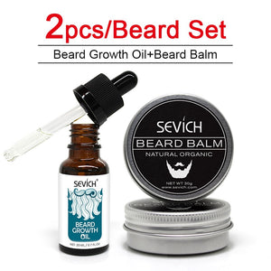 Sevich 2 pcs Beard Care Sets Natural  Beard Growth Oil + Beard Balm For beard Smooth Styling Avoid Beard Hair Loss Products
