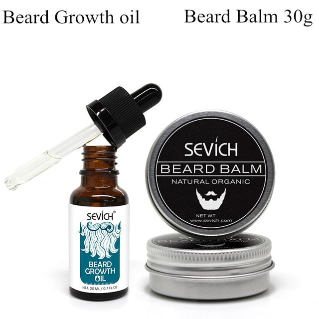 Sevich 2 pcs Beard Care Sets Natural  Beard Growth Oil + Beard Balm For beard Smooth Styling Avoid Beard Hair Loss Products