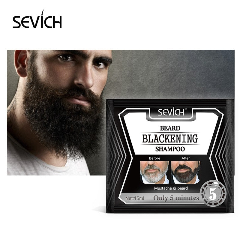 Sevich 5Mins Blackening Beard Shampoo Dye Beard Into Black 15ml Herb Natural Faster Blackening Beard Coloring Grey Removal TSLM2