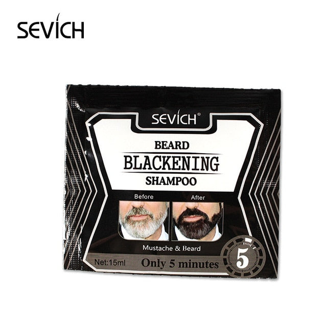 Sevich 5Mins Blackening Beard Shampoo Dye Beard Into Black 15ml Herb Natural Faster Blackening Beard Coloring Grey Removal TSLM2
