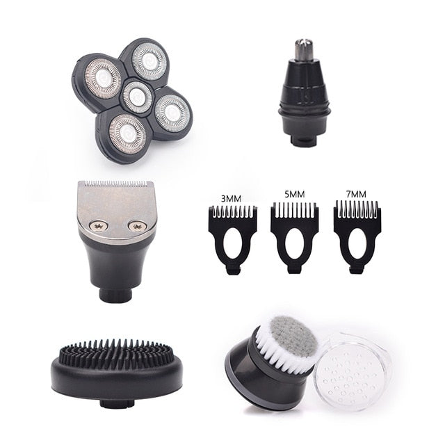 5 In 1 4D Men's Rechargeable Bald Head Electric Shaver 5 Floating Heads Beard Nose Ear Hair Trimmer Razor Clipper Facial Brush