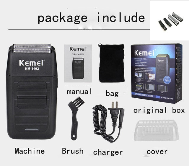 Kemei KM-1102 Rechargeable Cordless Shaver for Men Twin Blade Reciprocating Beard Razor Face Care Multifunction Strong Trimmer