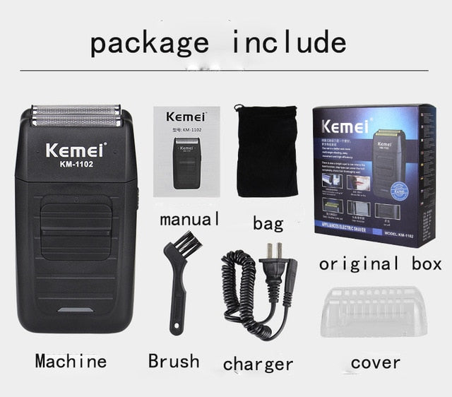 Kemei KM-1102 Rechargeable Cordless Shaver for Men Twin Blade Reciprocating Beard Razor Face Care Multifunction Strong Trimmer