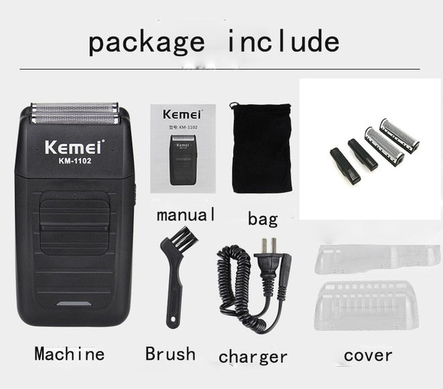 Kemei KM-1102 Rechargeable Cordless Shaver for Men Twin Blade Reciprocating Beard Razor Face Care Multifunction Strong Trimmer