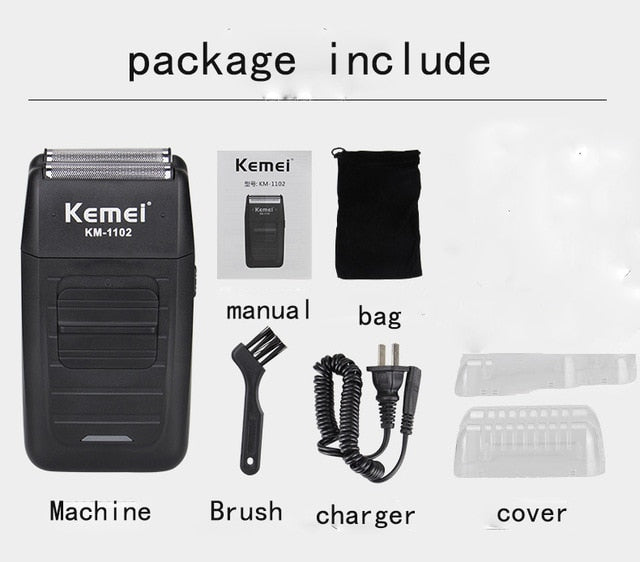Kemei KM-1102 Rechargeable Cordless Shaver for Men Twin Blade Reciprocating Beard Razor Face Care Multifunction Strong Trimmer