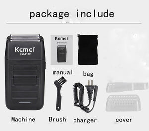 Kemei KM-1102 Rechargeable Cordless Shaver for Men Twin Blade Reciprocating Beard Razor Face Care Multifunction Strong Trimmer