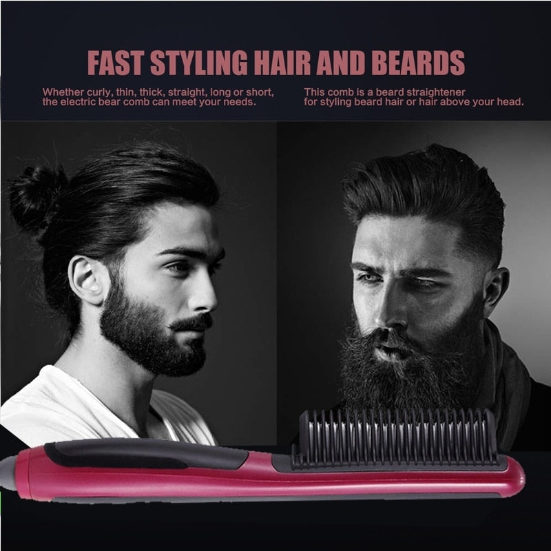 Anti Tatic Ceramic Straightening Hot Comb Hair Straightener iron Pro LCD Heating Electric Ionic Fast Safe Beard Straightener