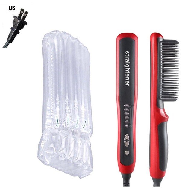 Anti Tatic Ceramic Straightening Hot Comb Hair Straightener iron Pro LCD Heating Electric Ionic Fast Safe Beard Straightener