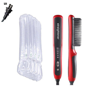 Anti Tatic Ceramic Straightening Hot Comb Hair Straightener iron Pro LCD Heating Electric Ionic Fast Safe Beard Straightener