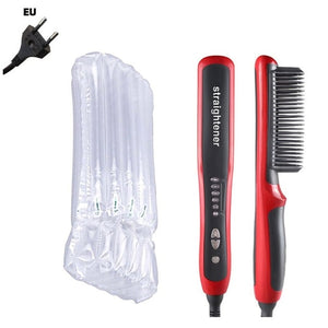 Anti Tatic Ceramic Straightening Hot Comb Hair Straightener iron Pro LCD Heating Electric Ionic Fast Safe Beard Straightener