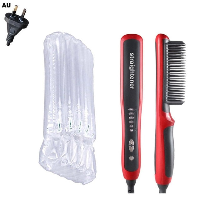 Anti Tatic Ceramic Straightening Hot Comb Hair Straightener iron Pro LCD Heating Electric Ionic Fast Safe Beard Straightener
