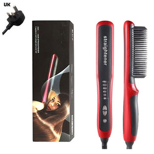 Anti Tatic Ceramic Straightening Hot Comb Hair Straightener iron Pro LCD Heating Electric Ionic Fast Safe Beard Straightener