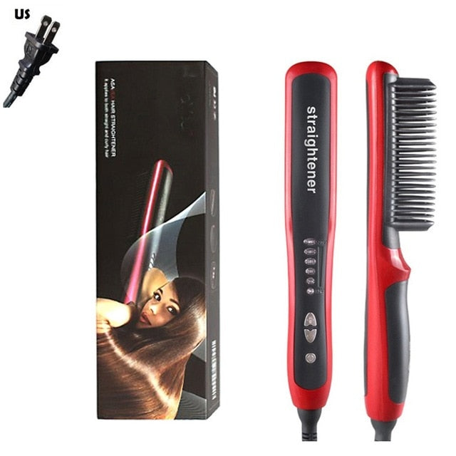 Anti Tatic Ceramic Straightening Hot Comb Hair Straightener iron Pro LCD Heating Electric Ionic Fast Safe Beard Straightener
