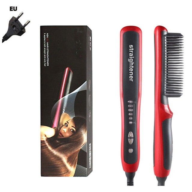 Anti Tatic Ceramic Straightening Hot Comb Hair Straightener iron Pro LCD Heating Electric Ionic Fast Safe Beard Straightener