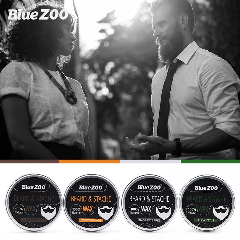 Blue ZOO Organic Natural Beard Care Wax Balm Men Styling Moisturizing Smoothing Gentlemen Natural Beard Oil Balm Drape Smooth